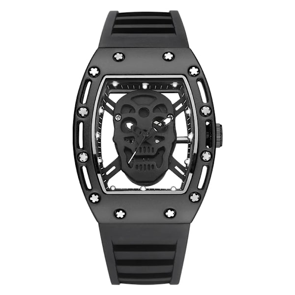 Kimsdun Watch For Herr Toppmärke Lyx Vattentät Tonneau Hollow Out Skull Man Armbandsur Silikon Relogio Masculino 2022 full black