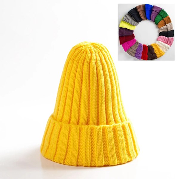 Unisex Bomullsblendade Varma Mjuka Stickade Mössor Hip Hop Vintermössor Beanies För Flickor Höstmössor Skullies Beanies Yellow