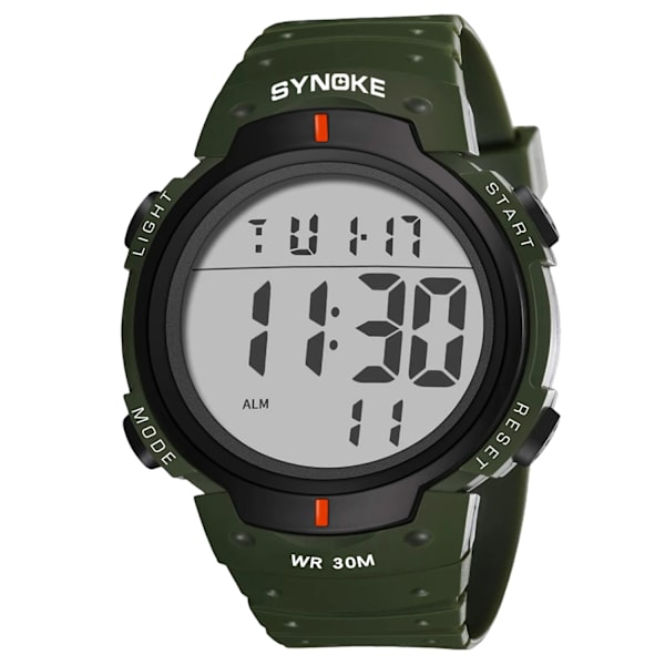 SYNOKE Big Numbers Watch Herr 50M Vattentät Manklocka Alarm Stoppur Multifunktion Digitala klockor Relogio Masculino Green
