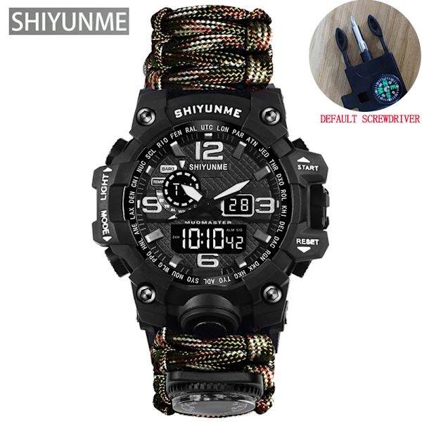 Utomhus Survival Watch Multifunktionell Vattentät Militär Taktisk Paracord Watch Armband Camping Vandring Nödutrustning Khaki
