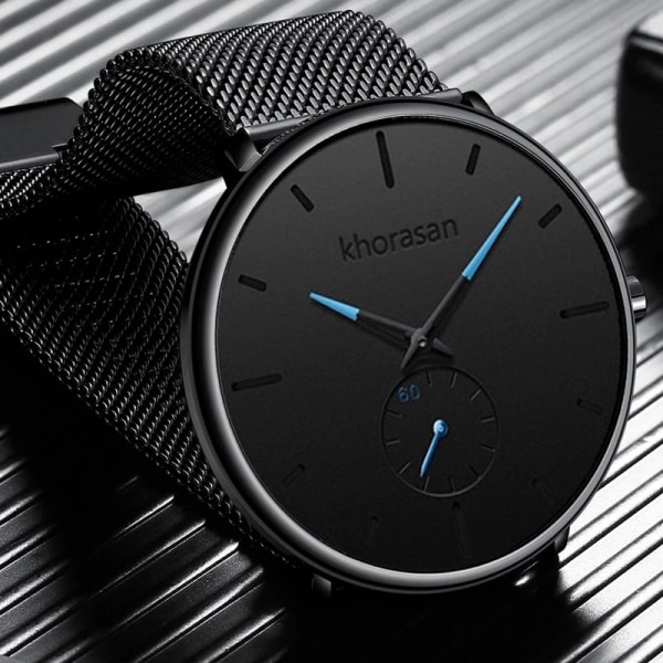 Nya Herr Ultra ThinMinimalist Quartz Casual Läderklockor Watch Man Enkel Rostfritt stål Mesh Band Klocka Reloj Hombre Mesh Black Red