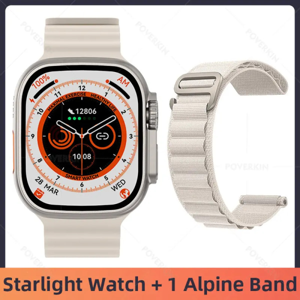 Ultra Smartwatch NFC Bluetooth Call Herr Dam Smart Watch Blood Oxygen Sleep Monitor Titanlegering Case 49mm Series 8 Starlight 1 Alpine(.989)