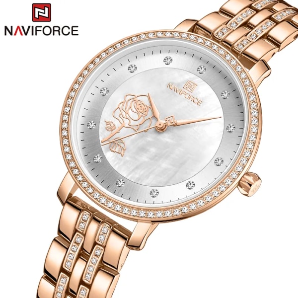 NAVIFORCE Rose Gold Watch Damklockor Dam Klockor Creative Steel Damarmband Klockor Damvattentät klocka Relogio Feminino Rose Gold White-BOX