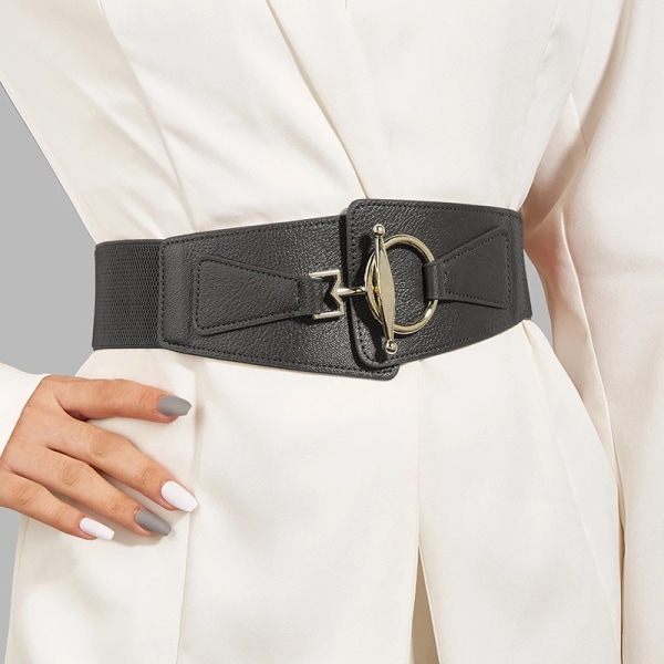 Kvinnors brett bälte Gotiskt mode PU-läder Kvinnlig snörning Korsettbälten Mode Matchande kjol Trend Elastiskt bälte Accessoarer black