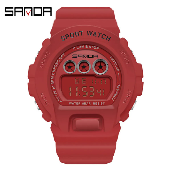 SANDA Mode Enkel Watch Herr Militärklockor Väckarklocka Ms Resistant Vattentät Digital Watch reloj hombre Red