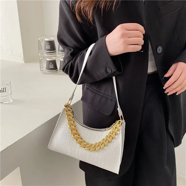 Populära krokodilmönster damväska Ny trend PU-läder Axelväskor Modetextur Dragkedja Handväskor för kvinnor Lyx White 1 24.5x17x6.5cm