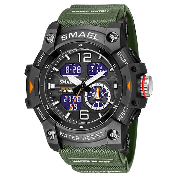 Watch Quartz Armbandsur Sport 50M Vattentät Väckarklocka Ljus Analog Digital Manklockor 8007 Herrklockor Digital ARMY-GREEN