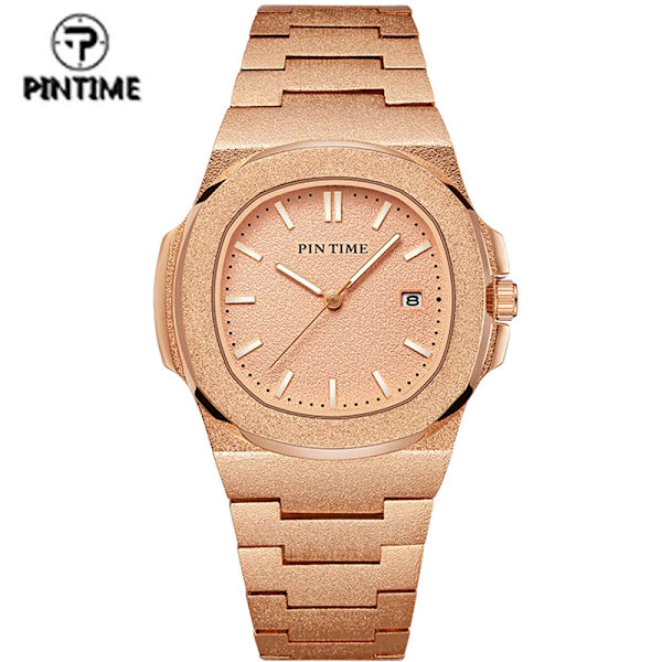 PINTIME Nytt mode för män Casual PP watch Frostat case Quartz Urtavla Klockor Lyxdesign Män Sport Armbandsur Present med låda silver with blackA