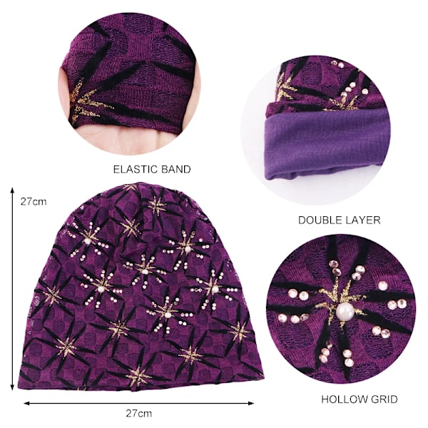 Sommar Turban i Spets med Pärlor för Kvinnor, Slapp Beanie Hatt, Bonnet, Andningsbar Huvudduk, Muslimsk Inner Hijab, Turbante Hatt Wine red