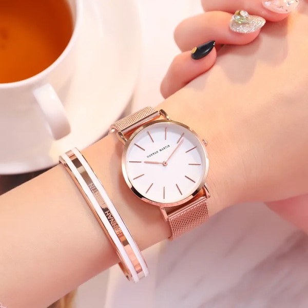 Hannah Martin Japan Quartz Movement Hög kvalitet kvinnor i rostfritt stål Mesh Rose Gold Vattentät Watch CB36 HM-CC36-2