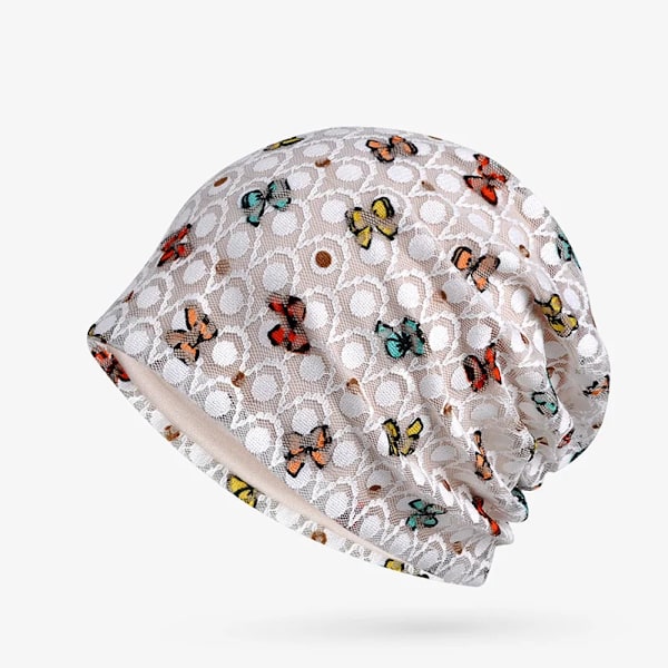Dam Outdoor Vindtät Cykling Solhatt Stickad Vår Sommar Fjäril Andningsbar Mesh Spets Gravid Skydd Beanie Mössa U95 Blue Plush