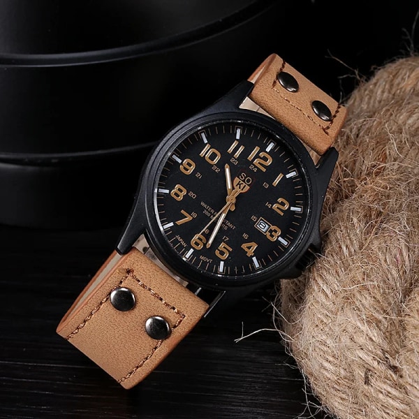 1 st Herr Circular Pointer Watch Läder Military Sports Date Quartz Watch Herr Green