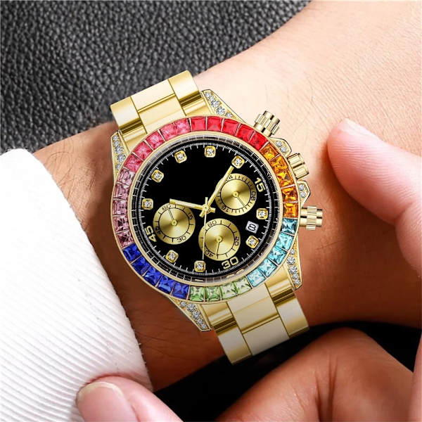 Lyxiga strass män Business klockor Mode rostfritt stål kvarts armbandsur med datum kalender Relogio Masculino silver