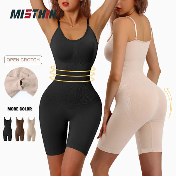 MISTHIN Kvinnor Helkroppsformare Magkontroll Långa trosor Sömlös Bodysuit Rem Kompression BH Plus Underkläder Slimming Shorts Brown M