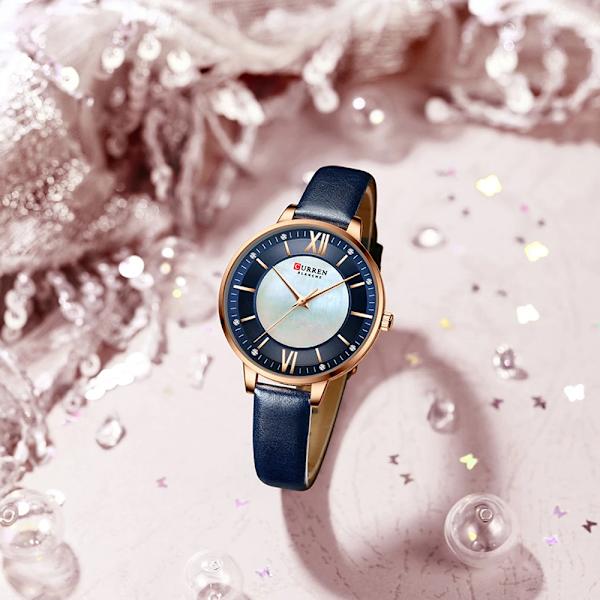 CURREN Watch for Women Lyx Casual Clock Läder Quartz Brandes Damarmbandsur Mode blue box