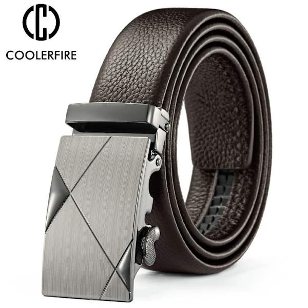Herrbälte Metall Lyxigt märke Automatiskt läderspänne Högkvalitativt bälte för män Affärsarbete Casual Designer Mode StrapZDP001 Cool Black 85cm