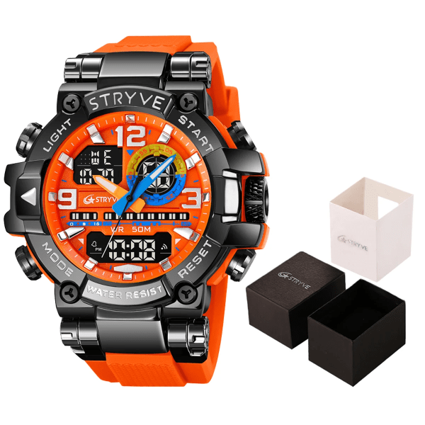 Ny STRYVE- watch för män Digital-Analog Dual Movement Calendar Lysande 50M vattentäta klockor Mode Sport Watch 8025 Orange
