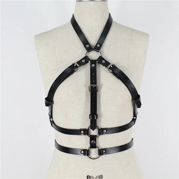 GAMPORL Kvinnor Kropp Bondage Sexig BH-sele Läder Svart Spänne Volanger Split Led Brett bälte Midjeband Strumpeband Bältesremmar Bdsm LB-032
