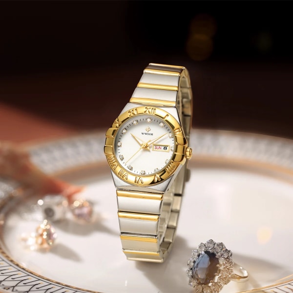 WWOOR Mujer New Fashion White Diamond Watch Toppmärke Lyxarmbandsur Enkel Watch Liten watch Relogio Feminino Gold black box