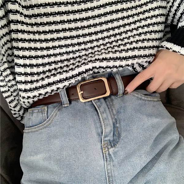 Kvinnor Bälte PU Läder Pin Spänne Punk Wind Jeans Ny stil mode Kvinna Svart Fri storlek Grommet Bälten för byxor 152 315-coffee Free Size