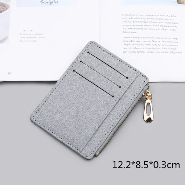PU-läder Dam-ID Kreditbankkortshållare Dragkedja Smal plånbok Mode Liten myntväska Pengar Clip- case Cover Canvas Grey