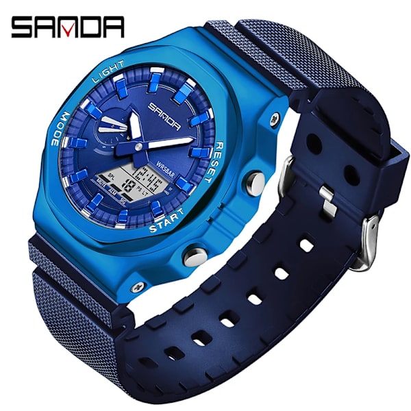 SANDA Brand 2023 Herrklockor Dual Display Digital Quartz Armbandsur 50m Vattentät Sport Watch Relogio Masculino Blue