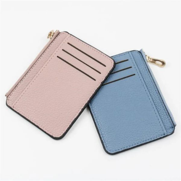 Smal plånbok PU-läder Kvinnor Korthållare Läder Unisex dragkedja Case Män Kredit Mini Bankkort Hållare 1pc