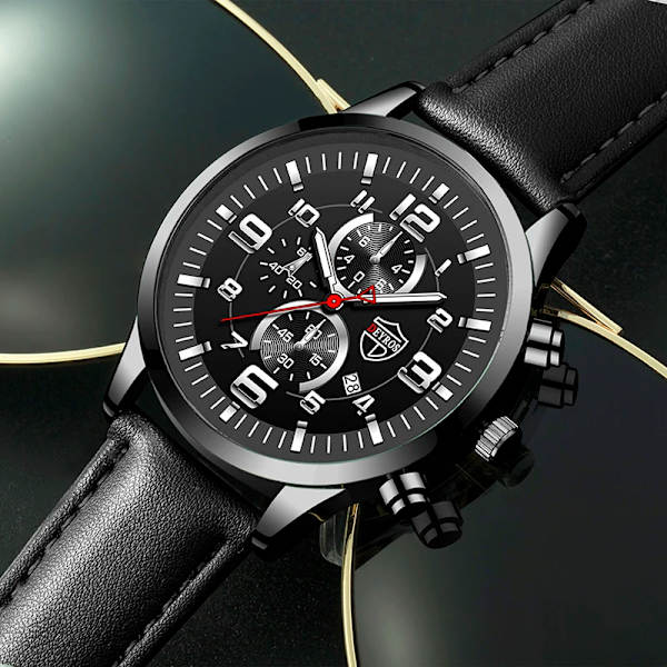 Herrklockor Rostfritt stål Läder Quartz Armbandsur Man Business Watch Watch Datum Lysande Man Casual Armband Klocka As shown 3