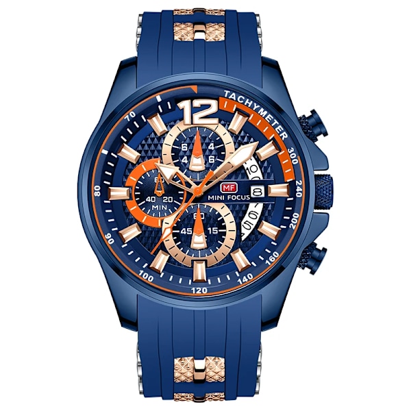 MINI FOCUS Röd watch för män Mode Lyx Chronograph Quartz Armbandsur med silikonband Lysande visare Datum Vattentät 0350 0350Blue