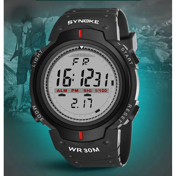 SYNOKE Herr Elektronisk Watch Sport För Herr Vattentät Lysande Multi Utomhus bergsbestigning Storskärm Elektronisk Wat Cool black