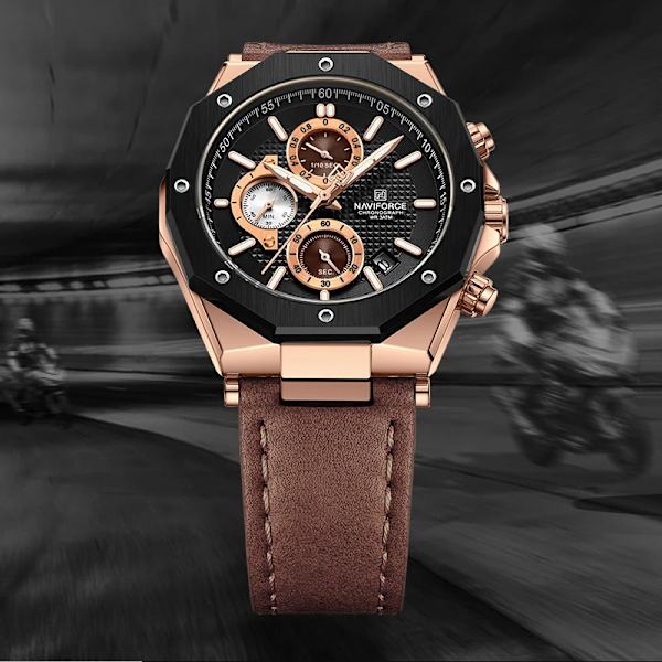 Nya NAVIFORCE klockor Top Lyx Märke Sport Watch Läder Vattentät Business Mode Kronograf Armbandsur Auto Date RG BE O