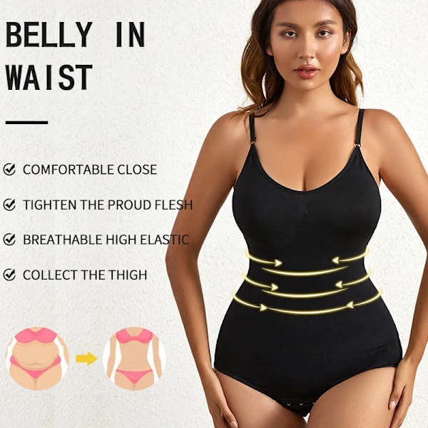 Seamless Shapewear Body Kvinnor Magkontroll Kompression Kroppsformare Waist Trainer Slimmande underkläder i ett stycke Black XL