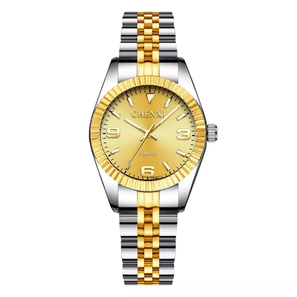 CHENXI Dam Guld & Silver Klassisk Quartz Watch Dam Elegant Klocka Lyx presentklockor Dam Vattentät Armbandsur 004C Golden