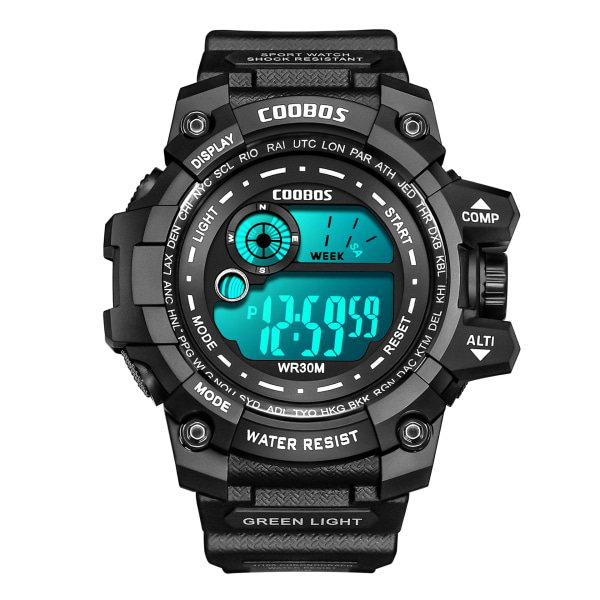 Watch Sport Digital watch Lysande LED stor urtavla multifunktionsklocka utomhus gummirem Vattentät watch för man 621-black