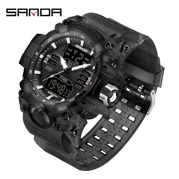 Ny 2023 Step Calorimeter Single Display Electronic Sanda 6126 Watch Simple Nightlight Vattentät Sport Electronic Watch black white