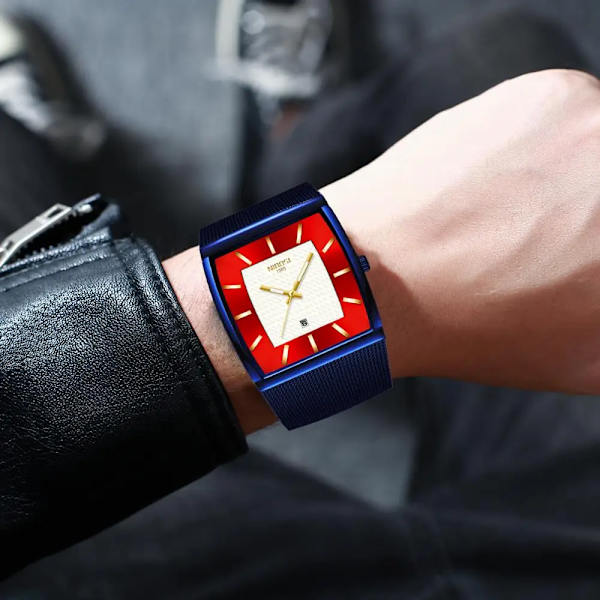 NIBOSI Herrklockor Toppmärke Lyx Blue Square Quartz Watch Herr Slim Vattentät Golden Man Armbandsur Herr C