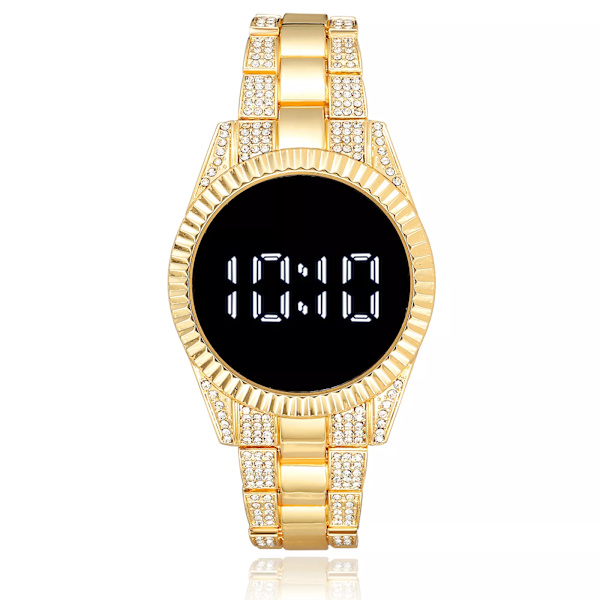 Trendiga produkter 2021 Nytt mode band i rostfritt stål Kvinnor Led Digitala klockor Rhinestone Watch för kvinnor Relogio Clock Gold