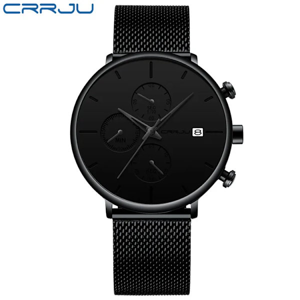 CRRJU Herrklockor Lyx Watch Unik design i rostfritt stål Auto Date Mesh Armband Män Mode Casual Quartz Klockor 2268--black