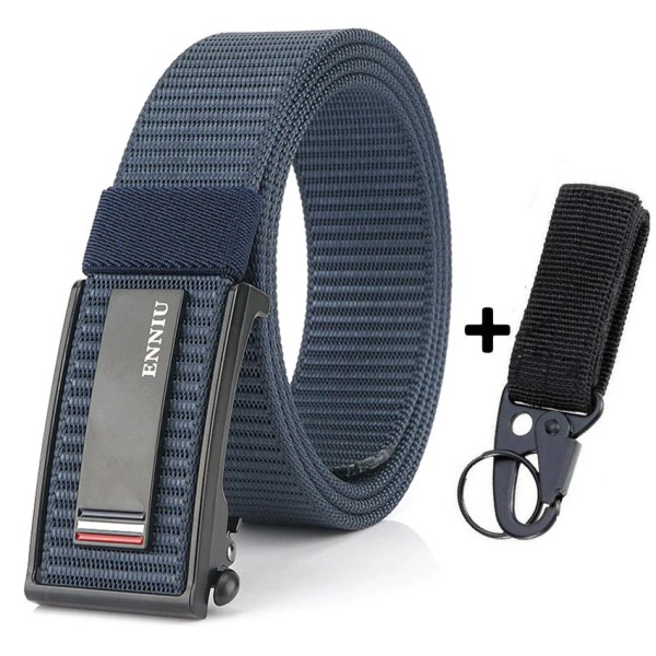 Nytt mode herrbälte Toppkvalitet Bekväma nylon för män Metall Automatiskt spänne Ung Canvas Taktisk designerbälte Blue Belt A Set 120cm Adjustable