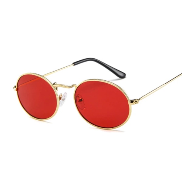 Vintage solglasögon i ovala stil Kvinna Metallram Retro Solglasögon Man Kvinna Klar Spegel Liten Runda Gafas De Sol Para Hombre GoldRed