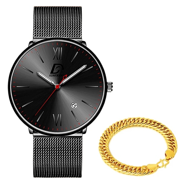 2023 Lyx Herrklockor Guld Armband Rostfritt Stål Mesh Bälte Kvarts Watch Herr Kalender Lysande klocka AS Show 11