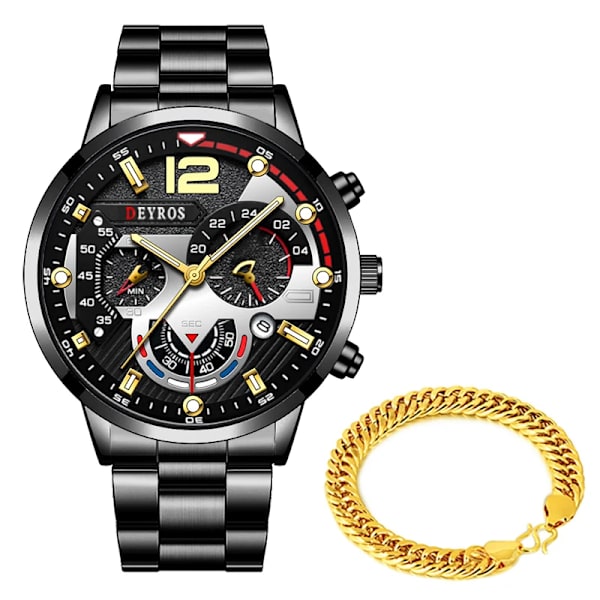 Lyx Herrklockor Herr Guld Armband Rostfritt Stål Kvarts Watch För Herr Business Luminous Clock relogio masculino As Shown 14