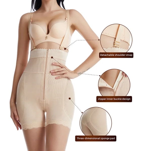 Waist trainer Body Shaper Body Shapewear Magekontroll Underkläder Falska skinkor Höftkuddar Enhancer Axelremmar Smalare Zipper Skin Style B XL
