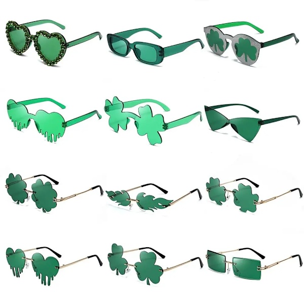 Solglasögon St. Patrick's Day Green Four Leaf Clover Glasögon Leprechaun Dräktglasögon Irish Shamrock Solglasögon C