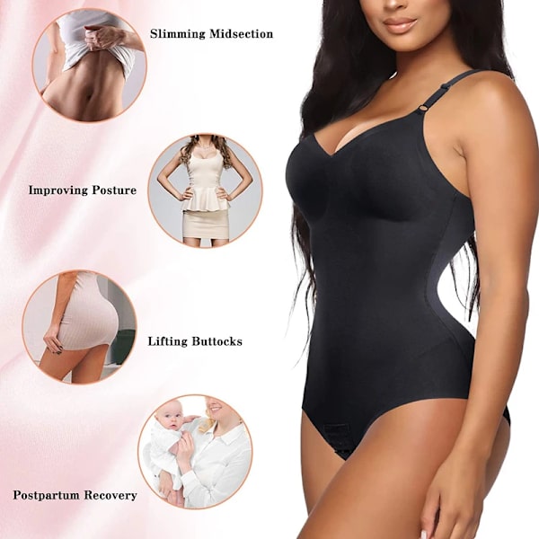 Push Up Full Body Shapewear Kvinnor Bantning Kroppsformare Body Slida magkontroll Överbyst Justerbar Korsett axelrem Black L
