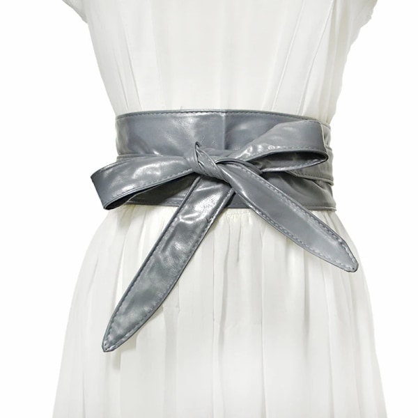 Kvinnor Snörning Pu-läderbälte Nytt Bowknot Bälten Längre Bred Bind Midjeband Slips Rosett Dam Klänning Dekoration Mode 2022 grey one size