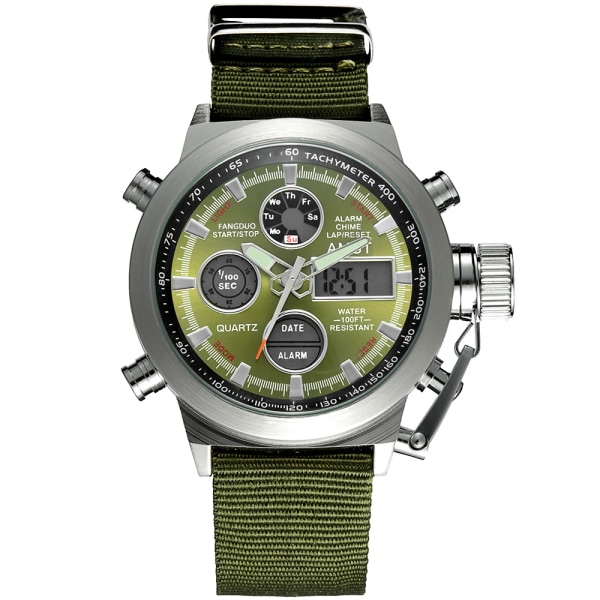 AMST Digital Herr Watch Vattentät Armbandsur LED Quartz Klocka Sportklocka Man Stora Watch Herr Relogio Masculino AM3003 green silver green