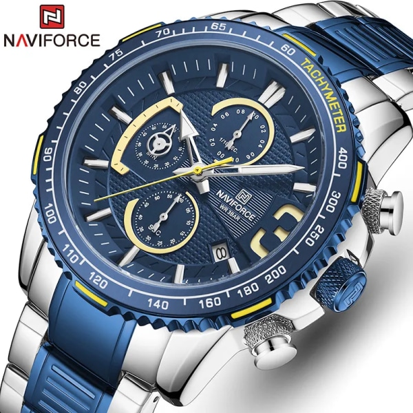 NAVIFORCE Watch för män Quartz Chronograph Sport Vattentät Man Klockor Militärmode Armbandsur i rostfritt stål SBE BOX