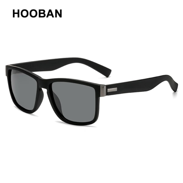 HOOBAN New Sports Polarized Solglasögon Män Kvinnor Mode Fyrkantiga Man Solglasögon Snygga Sommar Blå Gröna nyanser Goggle UV400 Black Grey Polarized