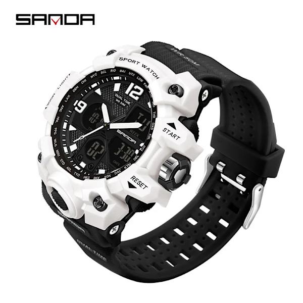 SANDA Herr Militärklockor Vit watch LED Digital 50M vattentät watch Manklocka Relogio Masculino 942 Ms white black
